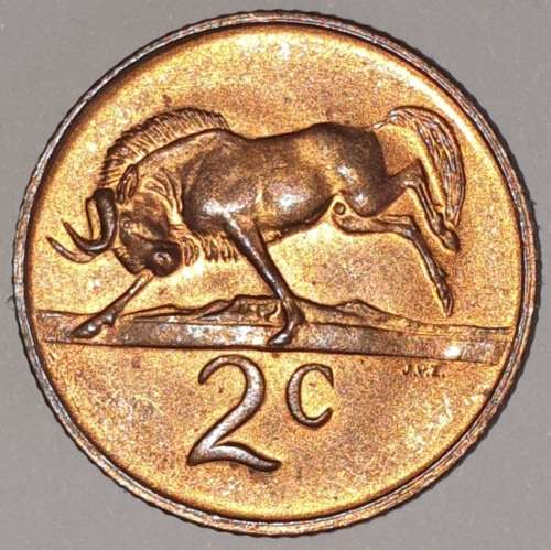1968 AFR - 2 CENT COIN (TWO CENT COIN) - RSA - BRONZE - KM#66.2 - WILDEBEEST